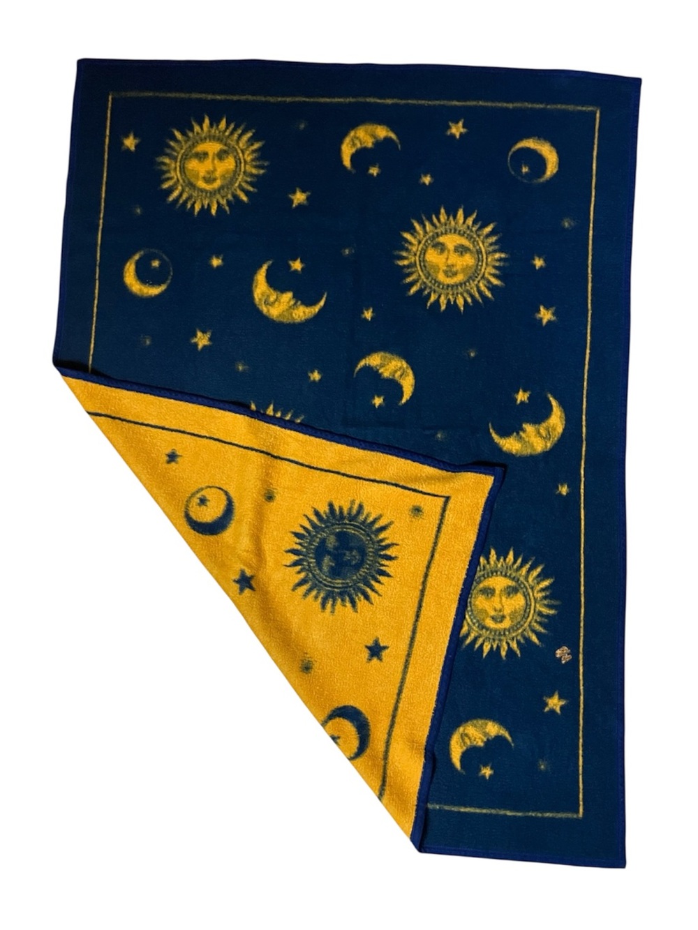 Vintage Celestial Decor 90s Throw Blanket Reversible Biederlack Sun Moon Stars